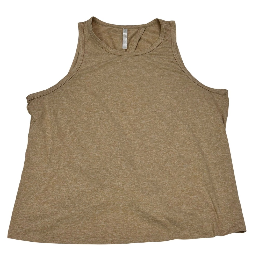 Fabletics Womens Tan Heather High Neck Open‎ Back Twist Knot Active Tank Top L